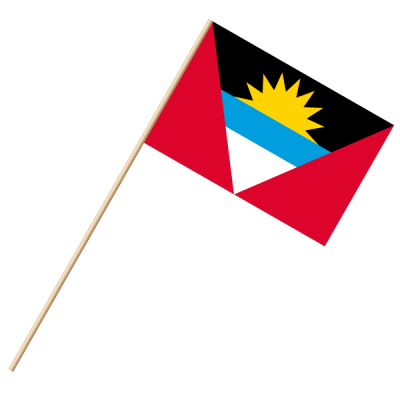 Fahne, an Holzstab 90 cm lang Antigua und Barbuda, 25 x 35 cm