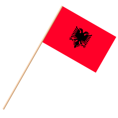 Fahne, an Holzstab 90 cm lang Albanien, 25 x 35 cm