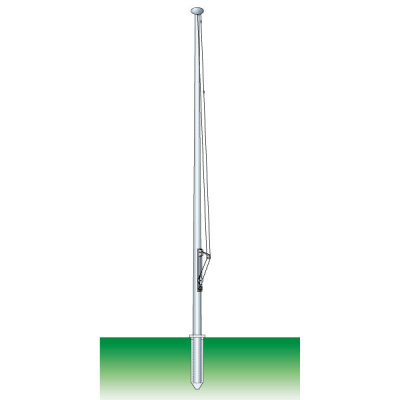 Einteiliger Fahnenmast, durchgehend konisch aus Aluminium eloxiert, 10m lang, &#216; 106/50 mm, solide Hissvorrrichtung