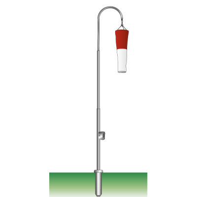 Windsackmast, 9 m, gebogen Hissvorrichtung mit Kurbel, &#216; 90/51 mm