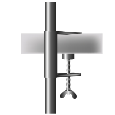 Tischhalter zum Befestigen der Standarte am Tisch Messing verchromt, f&#252;r Tischplatte bis 68 mm, &#216; Tragstange 22 mm